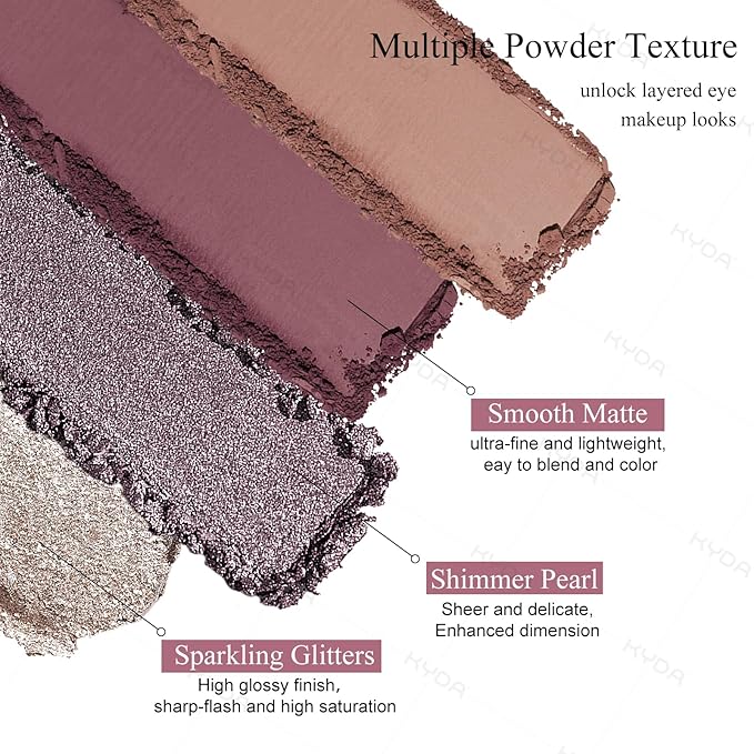 KYDA 4 Colors Purple Eyeshadow Palette, Dark Plum Glitter Eyeshadow, Shimmer Pearl Sparkling Smokey Purple Eyes Shadow, Ultra-fine Lightweight, High Pigment Eyes Glitter Makeup