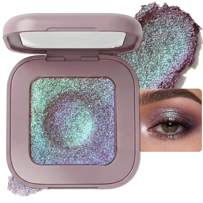 Duochrome Glitter Eyeshadow, Ultra-Fine Color Shifting Metallic Shimmer, High Pigment Holographic Single Eye Makeup, Long Lasting & Buildable Eye Shadow (#2 Plum Mauve)