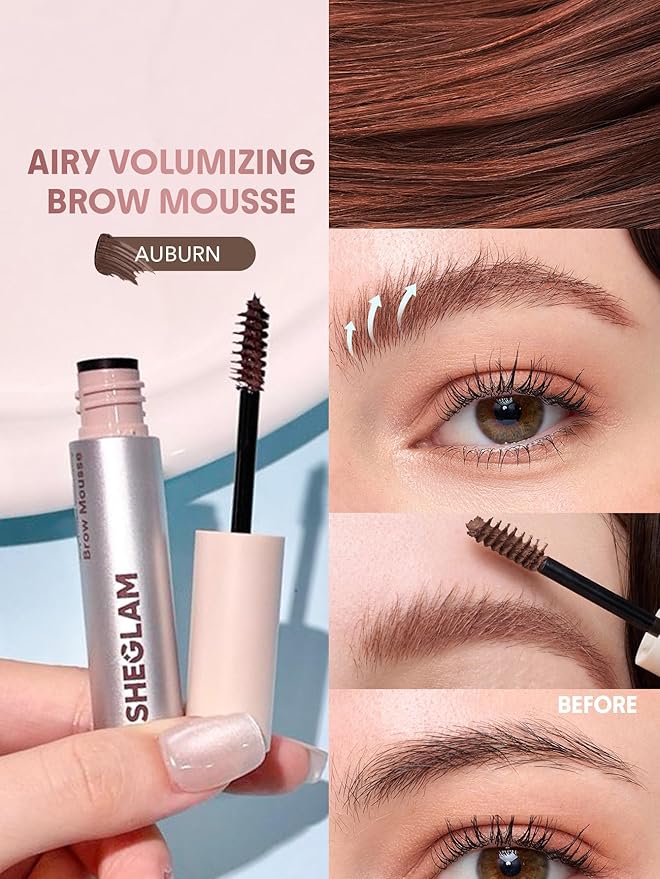 SHEGLAM Airy Tinted Volumizing Brow Mousse Eyebrow Cream Gel Highly Pigmented Shaping Filling Water Removal-Auburn