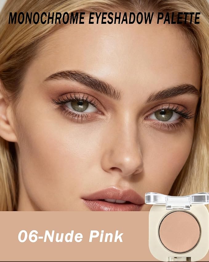 Single Nude Pink Eyeshadow Palette Matte,Smooth Velvet Pressed Powder Primer Eye Shadow&Blush,Longwear High Pigment Mini Monochrome Eyeshadow Lightweight Blendable Formula for Women Daily Makeup-06