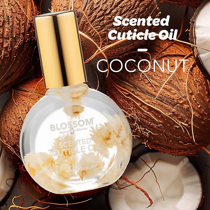 Blossom Cuticle Oil for Nails, Hydrating, Moisturizing, Scented Nail Oil Cuticle Care, Infused with Real Flowers, Made in USA, 0.92 fl. oz, Coconut