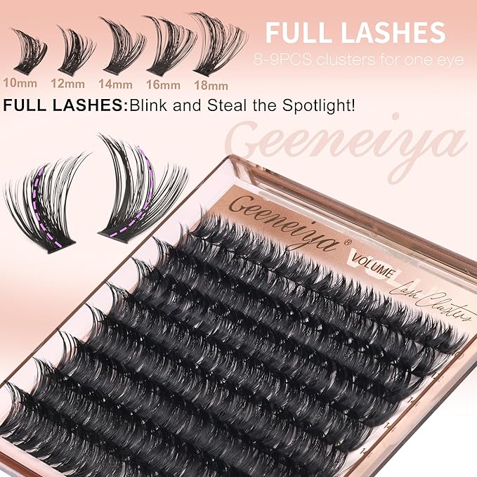 Geeneiya Volume Lash Clusters D Curvature Eyelash Clusters Thick Cluster Eyelash Extensions Wispy Individual Lashes Extensions Waterproof Lashes DIY at Home for Beginners with Lash Map