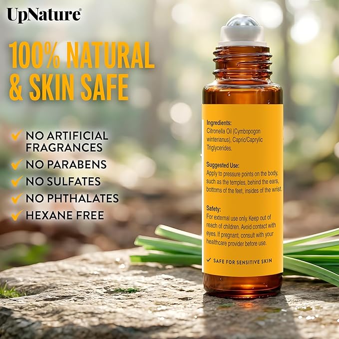 UpNature Citronella Oil Roll On – Camping Essentials - 100% Natural Citronella Essential Oil for Skin