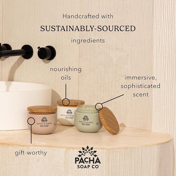 Pacha Soap Co. Whipped Cleansing Scrub, Jamsine Gardenia - Premium, Handcrafted, Exfoliating Soap Scrub with Pumice for Face & Body, Soothing Essential Oils, Clean Ingredients 2-Pack (15 oz Each)