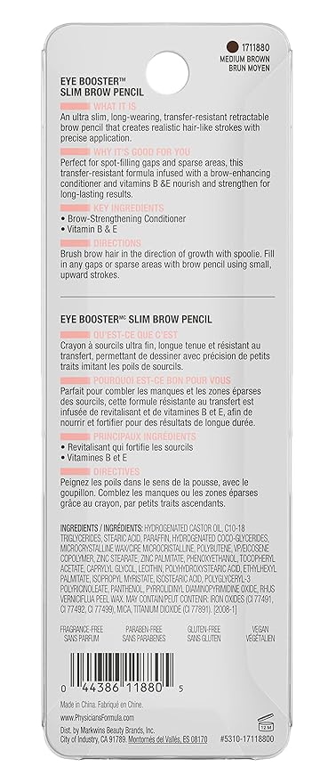 Physicians Formula Eyebrow Retractable Slim Definer Brow Pencil, Medium Brown, Dual-Sided Brow Brush, Fine Tip, Shapes, Defines, Fills | Dermatologist Tested, Clinicially Tested
