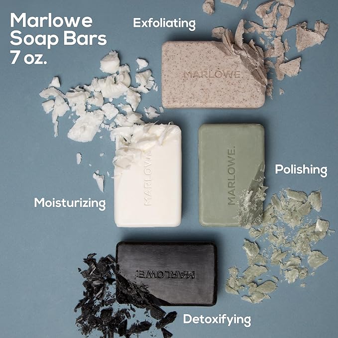 MARLOWE. No. 102 Body Scrub Soap 7 oz (12 Bars), Oud Wood, Exfoliating Soap Bar with Shea Butter, Olive Oil & Green Tea Extracts, Cleanses, Smooths & Revitalizes Skin, Earthy & Smoky Scent