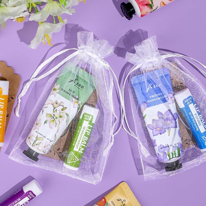 AZEN 32 Sets Bulk Gifts, Hand Cream and Lip Balm Bulk Set with Organza Bag Thank You Card, Baby Shower Wedding Gift for Guests, Bridal Wedding Favors for Guests, Mothers Day Gifts Stocking Stuffers