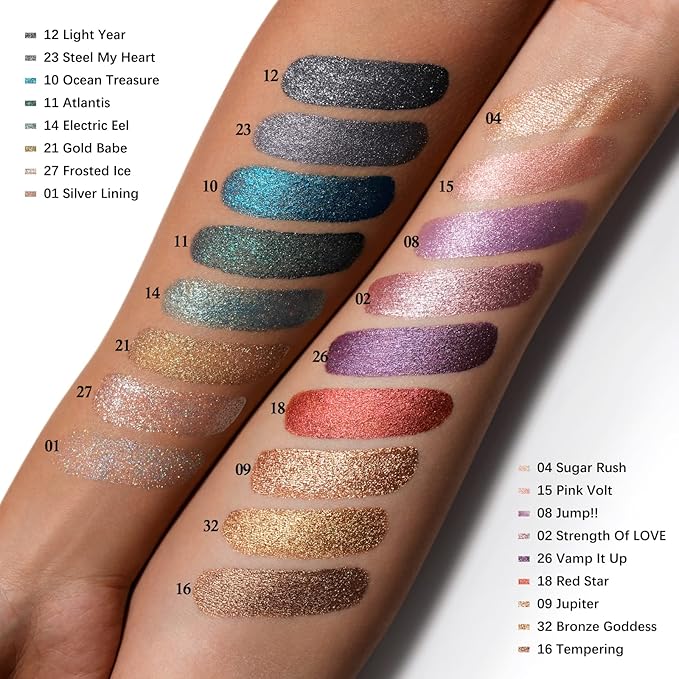 Oulac Liquid Glitter Eyeshadow Liquid Eyeshadow White Eye shadow| Liquid Eyeliner Shimmer Eye Makeup| Non-creasing Lightweight Moisturizing Formula Easy to Remove. Vegan & Cruelty-Free (27)