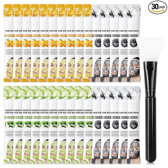 30PCS Clay Mask for Face,Vitamin C,Dead Sea Mud,Cucumber Mud Mask Set,Deep Cleansing Blackhead Remover Facial Skin Care Set,Moisturizing Face Masks for Women,Face Masks Gift Set