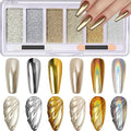Gold Silver Chrome Nail Powder, 6 Colors Holographic Unicorn Iridescent Nail Chrome Powder, Metallic Mirror Effect Light Gold Champagne Chrome Powder Palette Pigment Glitter for Nail Art