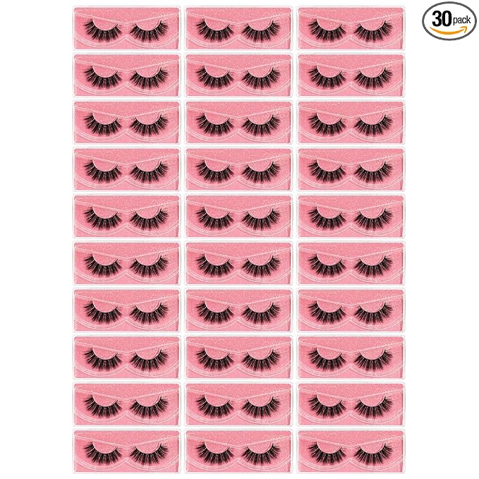 FARRED Wholesale Fluffy Dramatic Bulk Lashes 30 Pairs Pack Individual Box 15mm Volume Faux Mink Eyelash Thick 8D Fake Lash Short Natural Look Eyelashes (F01-30 pairs)