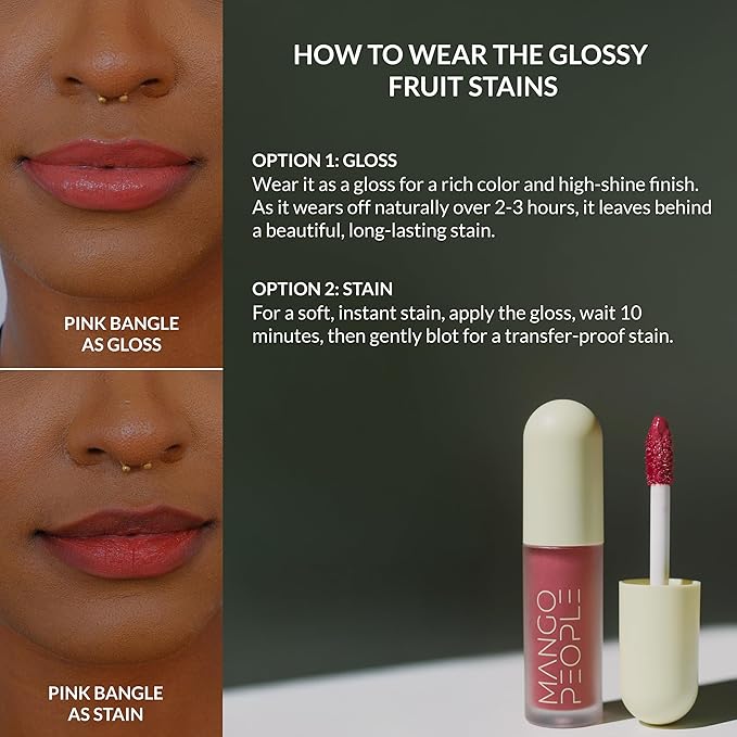 Mango People Hydrating Glossy Fruit Lip Stain, Long Lasting Tint & Oil Stain, Lightweight Lip Makeup with High-Shine Finish for Soft, Smooth and Nourished Lips - Pink Bangle