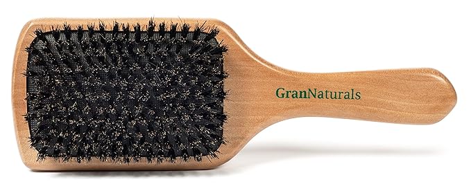 GranNaturals Boar Bristle Smoothing Hair Brush for Women and Men - Medium/Soft Bristles - Natural Wooden Large Flat Square Paddle Hairbrush for Fine, Thin, Straight, Long, or Short Hair