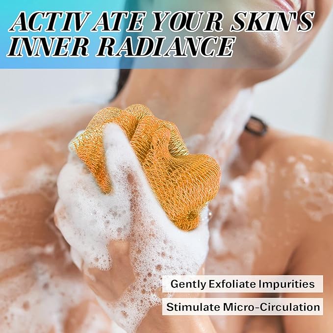 African Net Sponge Authentic Exfoliating Body Scrubber for Shower & Bath, Deep Cleansing Lather for Dead Skin Removal, Back Scrubber Gift for Women & Men（Orange）