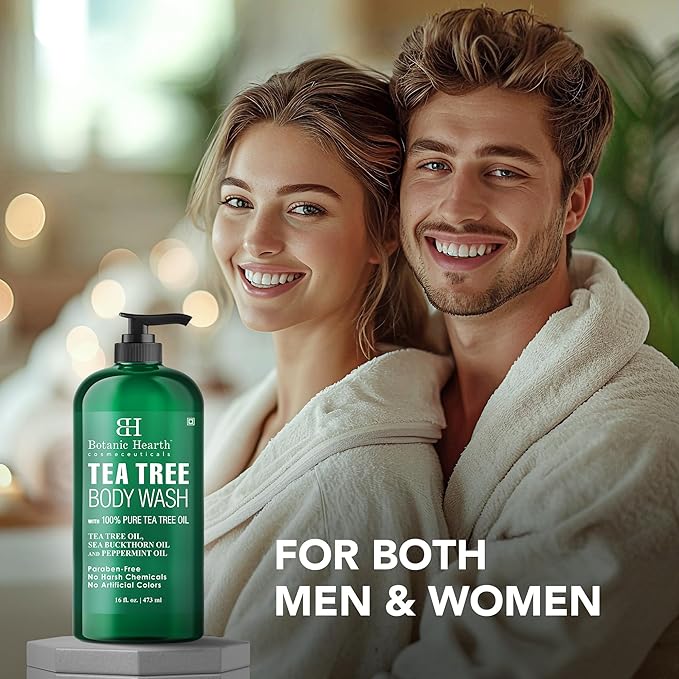 Botanic Hearth Tea Tree Body Wash -16 fl oz- All-Natural & Odor-Control Shower Gel for Acne, Athlete’s Foot, Ringworm, Jock Itch & Healthy Skin, Sulfate & Paraben Free, for Men & Women