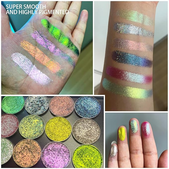 Professional multi-chrome eyeshadow,Handmade and long-lasting chameleon holographic,100% Vegan and Cruelty Free,Super Smooth and Highly Pigmented,Shine special colors (612)