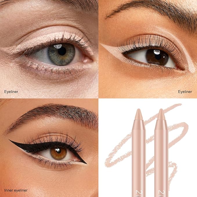 Ownest 2pcs Matte Nude Gel Eyeliner Pen，Natural Finish Eyeliner Pencil Set for Women，Professional Eye Makeup Set - Skin Tone Eye liner with Two Sharpeners