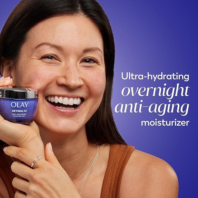 Olay Retinol 24 Face Moisturizer, Anti-Aging Night Cream for Women, Trial Size, Fragrance-Free, Non Greasy - Anti-Wrinkle, Smooth Fine Lines, Tightening Skin Care - Peptides, Glycerin, 0.5 Oz