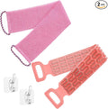 Manmihealth Silicone Back Scrubber for Shower & African Bath Sponge Set, Upgrade 33.8'' Long Silicone Back Brush & Exfoliating Net Sponge Combination, Dual-Sided Use Shower Loofah (Pink+Pink)