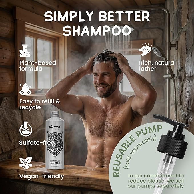 Alpine Provisions Natural & Organic Shampoo with Cedar & Sandalwood – Plant-Based Shampoo for Men & Women with Aloe Vera, Jojoba & Essential Oils – Sulfate-Free, Vegan, Hydrating – 16.9 fl oz