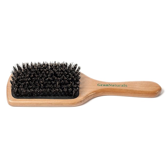 GranNaturals Boar Bristle Smoothing Hair Brush for Women and Men - Medium/Soft Bristles - Natural Wooden Large Flat Square Paddle Hairbrush for Fine, Thin, Straight, Long, or Short Hair