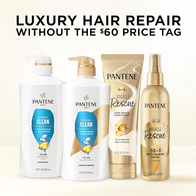 Pantene Conditioner, Classic Clean - Pro-V Nutrients for Dry, Color-Treated Hair, 72 Hour Nourishment, Healthy Looking Hair Every Wash, Antioxidant-Rich, Paraben Free, 25.1 Fl Oz