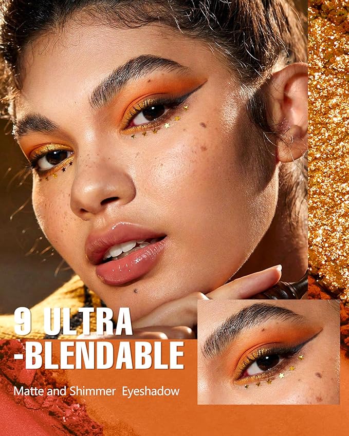 MAKI YIKA Orange Eyeshadow Palette Long Lasting Orange Eye Shadow for Women High Pigmented 9 Color Waterproof Eye Makeup- 9Orange