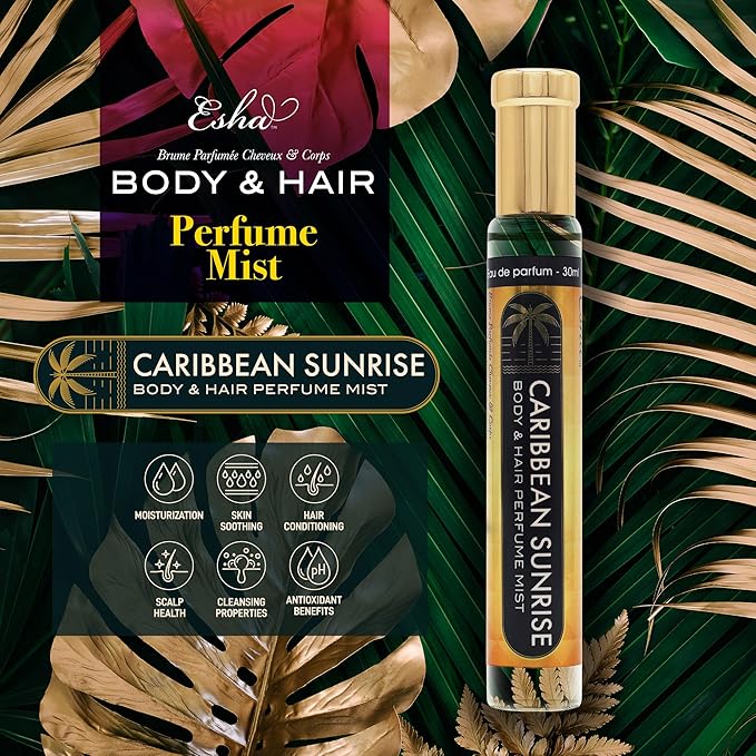 Esha Body & Hair Perfume Mist - Eau de Parfum for Women - Infused with Betaine - Zesty Mandarin and Pomegranate Infusion - Light Fruity Orange (CARIBBEAN SUNRISE)