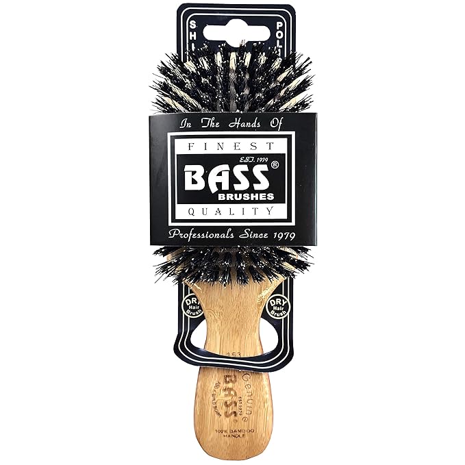 Bass Brushes 100% Wild Boar Bristle Classic Men's Club Style Hair Brush, with 100% Pure Bamboo Handle, Shines, Conditions, and Polishes. Model #153