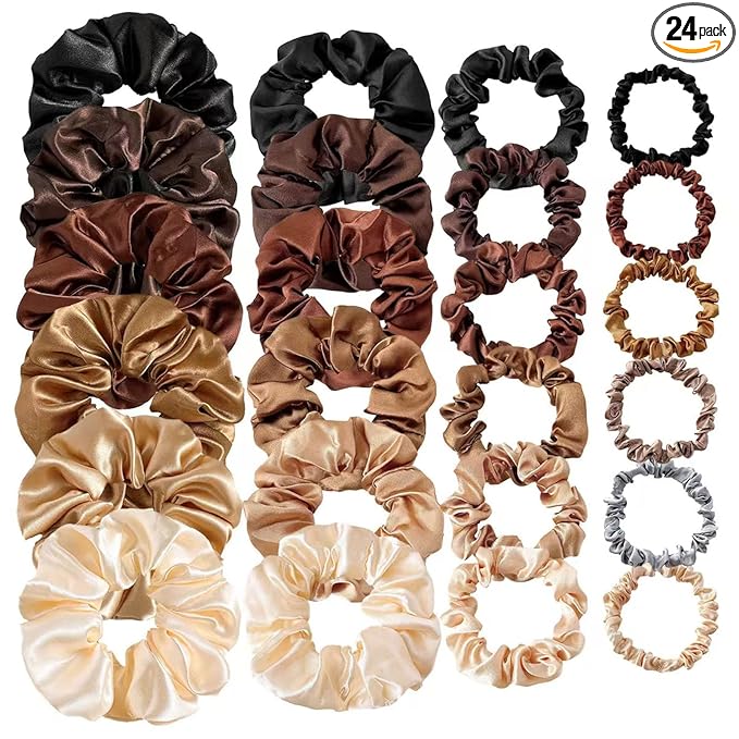 24 Pcs Hair Ties Scrunchies for Women Big Satin Scrunchie for Girls Seamless Elastic Hair Bands Soft Small Hair Tie for Thick Thin Hair Ponytail Holders Accessories