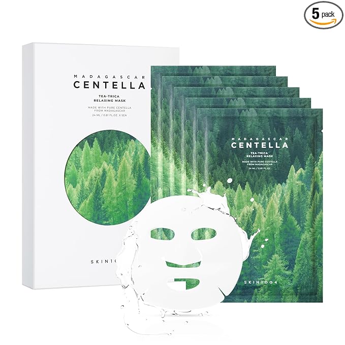 SKIN1004 Madagascar Centella Tea-Trica Relaxing Mask, Face Mask Skincare for Oily & Blemish Prone Skin, Soothing & Calming Relief Care for Sebum & Impurities, Korean Skin Care, 0.81 fl oz / 24ml * 5ea