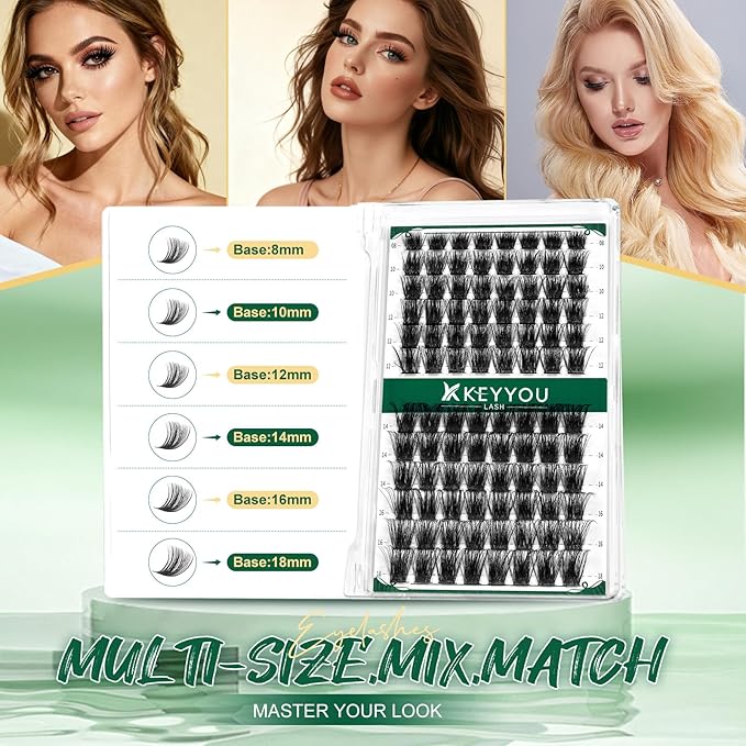 Lash Clusters,96 Pcs Cluster Lashes D Curl 8-18MIX DIY Lash Extensions Eyelash Clusters,KEYYOU Volume Wispy Individual Lashes Soft&Comfortable Easy DIY at Home(Y05,D-8-18MIX)