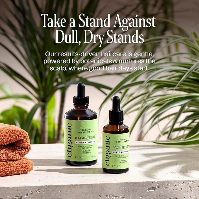 Cliganic Rosemary Hair & Scalp Oil with Biotin & Jojoba With Herbal Organic Ingredients - Serum To Smooth & Soften Frizzy, Damaged Hair, Split Ends & Dry Scalp, Promote Fuller-Looking Hair, 4 Fl Oz