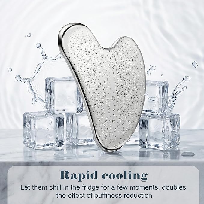 Stainless Steel Gua Sha Tool, Gua Sha Facial Tools, Durable GuaSha Tool for Jawline Sculpting, Face Massager, Puffiness Reducing, Skin-Care Gift