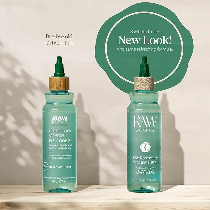 Raw Sugar The Mighty Curl Hair Care Duo and Rosemary Vinegar Hair Rinse (3 Products) Gently Cleanses, Defines Curls & Boosts Shine, Without SLS/SLES & Parabens, Color-Friendly, Vegan