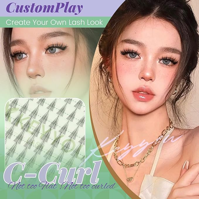 KEYYOU Customplay Lash Clusters Eyelash Extension C Curl 96Pcs Eyelash Extension Wispy Natural Invisible Band Lash with Waterproof DIY Lash Extension at Home(Customplay-C-10-18MIX)
