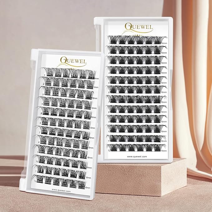 QUEWEL Cluster Lashes 72 Pcs Wide Stem Individual Lashes C/D Curl 8-18mm Length DIY Eyelash Extension False Eyelashes Natural&Mega Styles Soft for Personal Makeup Use at Home (Mega-C-18)