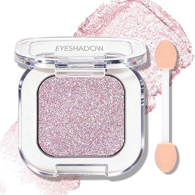 Dusty Pink Champagne Shimmer Eyeshadow Palette, Single Eye Shadow Palettes High Pigment Eyeshadow Brightener, Compact Pressed Powder Cream Eye Shadow for Older Women Makeup Sombra De Ojos