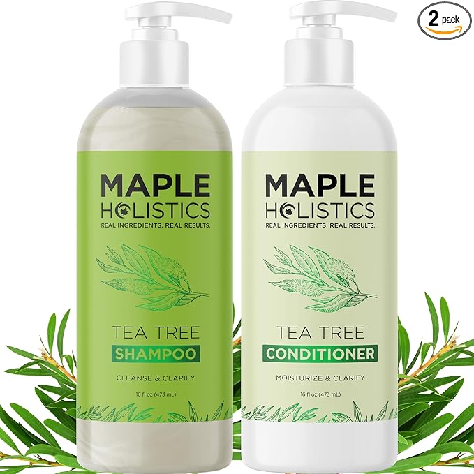 Tea Tree Shampoo and Conditioner Set - Sulfate Free Clarifying Shampoo and Conditioner for Oily Hair & Scalp Care with Australian Tea Tree Oil - Complete Dry Scalp Treatment for Build Up (16 Fl Oz)