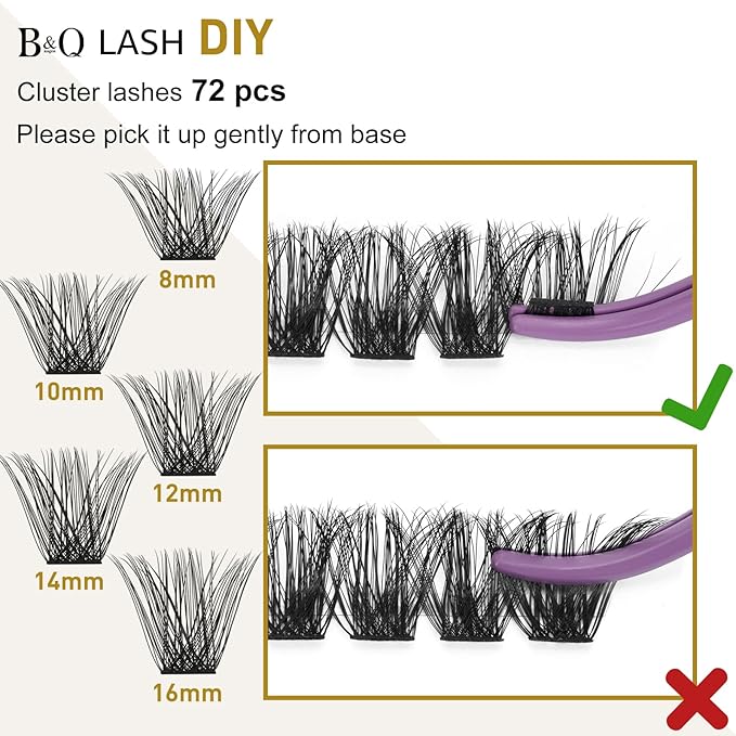 Lash Clusters B02 DIY Eyelash Extensions 72 Clusters Mega Volume C D Curl Individual Lashes Cluster Extensions for DIY at Home (NM-C-8-16MIX)