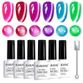 RARJSM Neon Cat Eye Gel Polish Set 6 Pcs Sparkle Diamond Glitter Hot Pink Rose Red Fuchsia Purple Ocean Navy Blue Green Fluorescent Velvet Ice Cateye Gelpolish with Magnet Stick Curing Requires