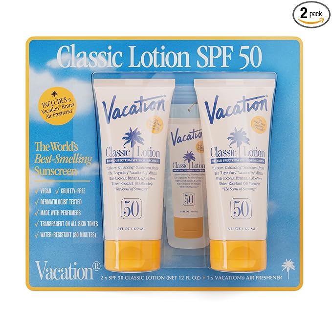 Vacation Classic Lotion SPF 50 - Pack of 2 with Air Freshener