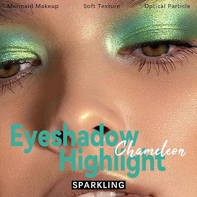 HOSAILY Duochrome Green Yellow Glitter Eyeshadow Stick, Color Shift Shimmer Chameleon Metallic Eye Shadow Brightener Pencil, Silky Smooth Iridescent Sparkle Inner Corner Eye Highlighter Fairy Makeup