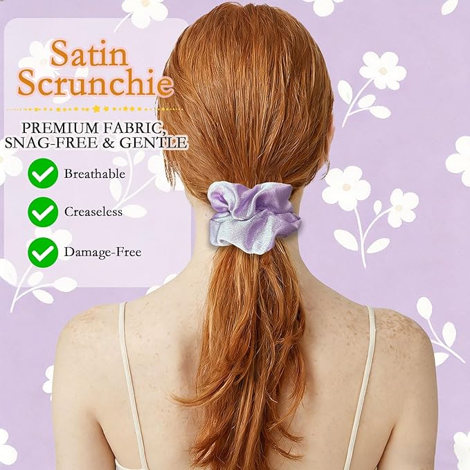 Satin Scrunchies for Women – 7PCS Colorful Softer Than Silk Scrunchies, Hair Ties No Damage, Frizz-Free Gentle Elastic Hair Bands for Thick & Thin Hair, Soft & Stylish Hair Accessories Gifts