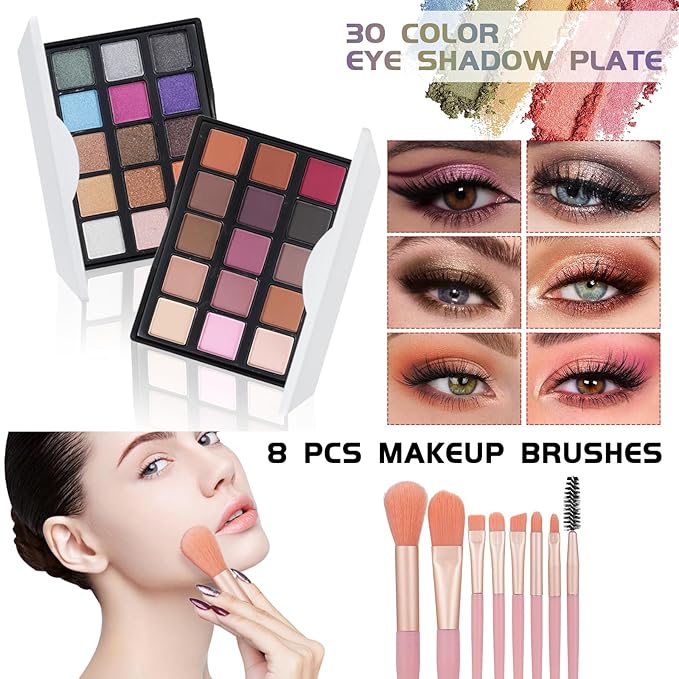 Pomcral All In On Makeup Kit Makeup Set For Teens, Women, Girl and Beginners Includes Eyeshadow Concealer Palette Lip Gloss Set Lipstick Eye Pencil Makeup Brushes