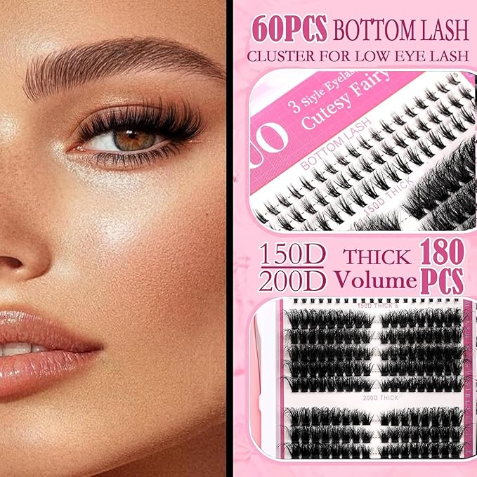 YIDUO 3 style Lashes Clusters Kit with Bottom Lash Cat-Eye Wispy Individual Faux Mink Fake Eyelashes, Volume Studio Effect, 498Pcs DIY False Eyelash Extensions with Bond and Seal|Removers|Tweezers