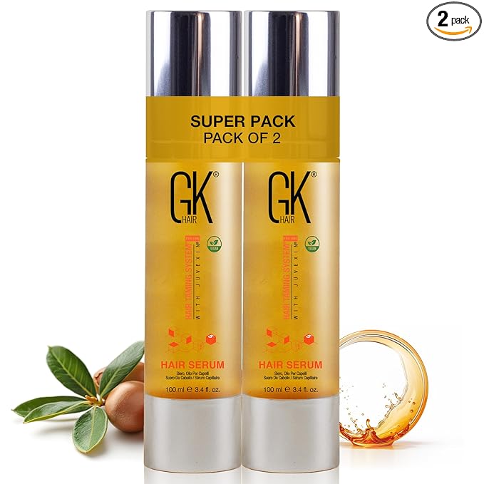 GK HAIR Oil For Curly hair- Organic Argan Oil for Dry, Damaged Hair - Frizz Control Serum Upto 72 hours - Best For repair, Shine & Smoothening Pack of 2 (3.4 Oz)