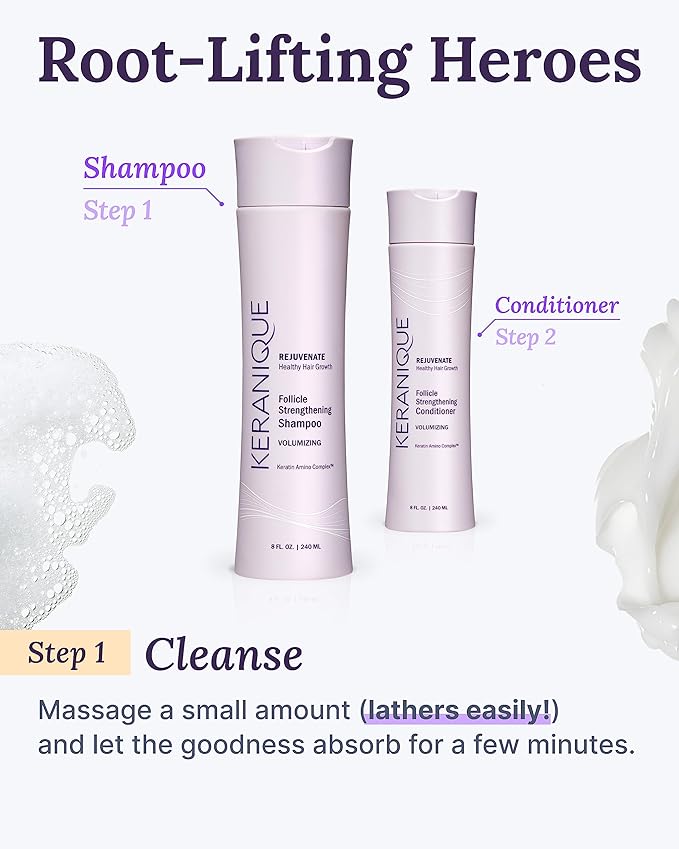 Keranique Volumizing Shampoo for Hair Repair, Growth & Thinning Hair Support – Keratin, Biotin, Menthol & Niacinamide, Anti-Breakage, Lightweight Strengthening Formula 8 Oz - Keratin Amino Complex™