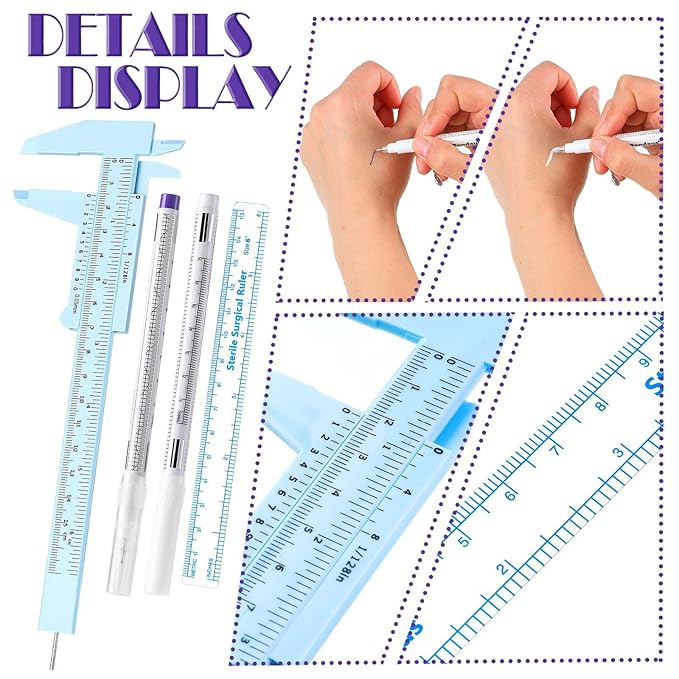 Teling 10 Pcs Eyebrow Ruler tools set 2 Eyebrow Measuring Ruler kit 4 Microblading White Skin Marker Pen 4 Paper Permanent Makeup Position Mapping Mark Tools for Artists Skin