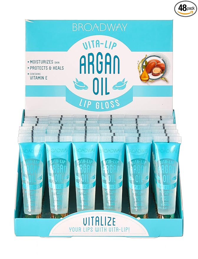 Ruby Kisses Broadway Vita-Lip Clear Lip Gloss (Argan Oil 48 Pack), Ultra-Hydrating & Soothing Formula with Multi-Vitamin Oils, High-Shine Non-Sticky Finish, Protecting Glossy Lip Balm With Vitamin E